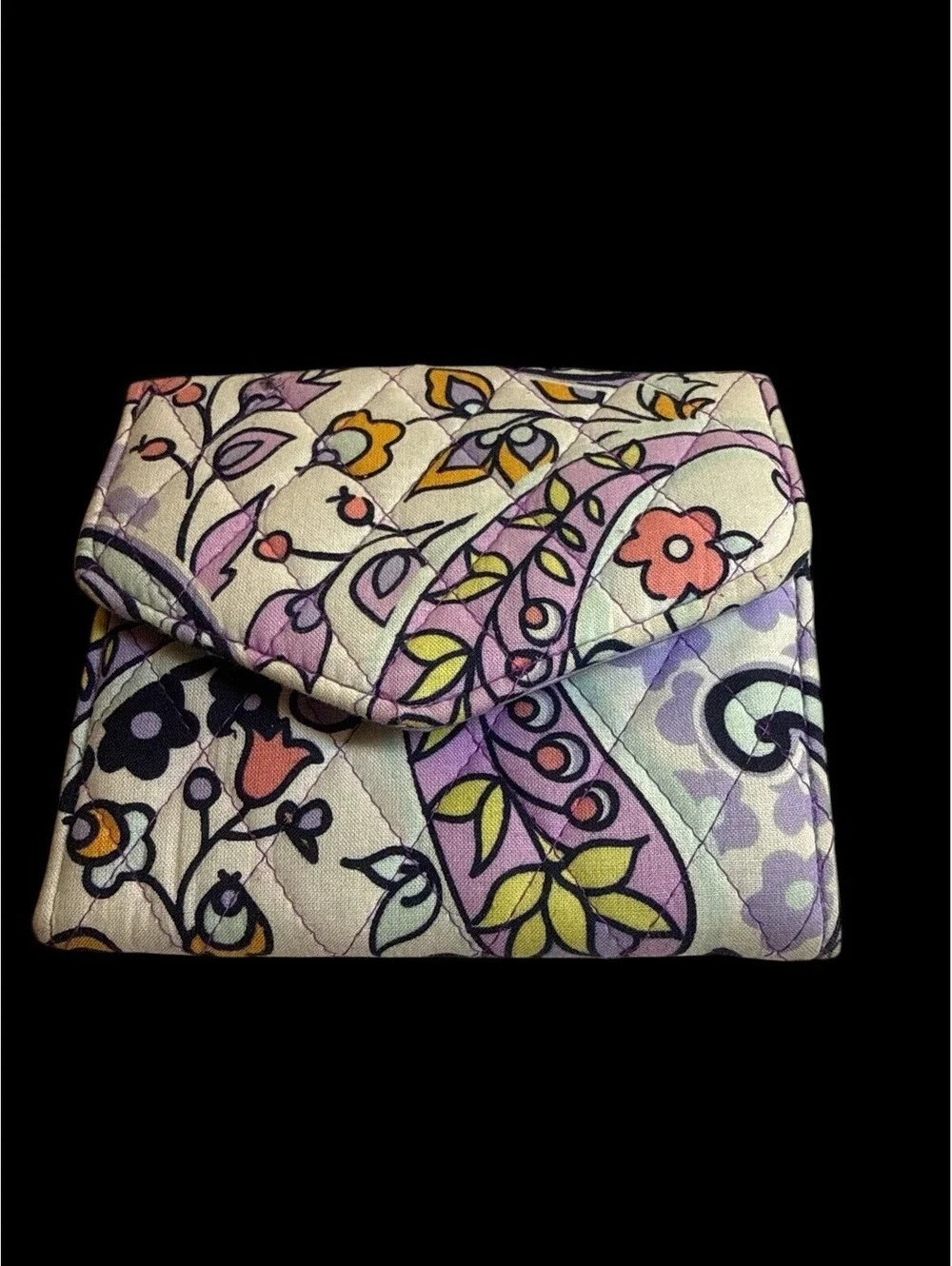Vera Bradley Riley Compact Wallet RFID Quilted Cotton Pastel Paisley Floral 5.25